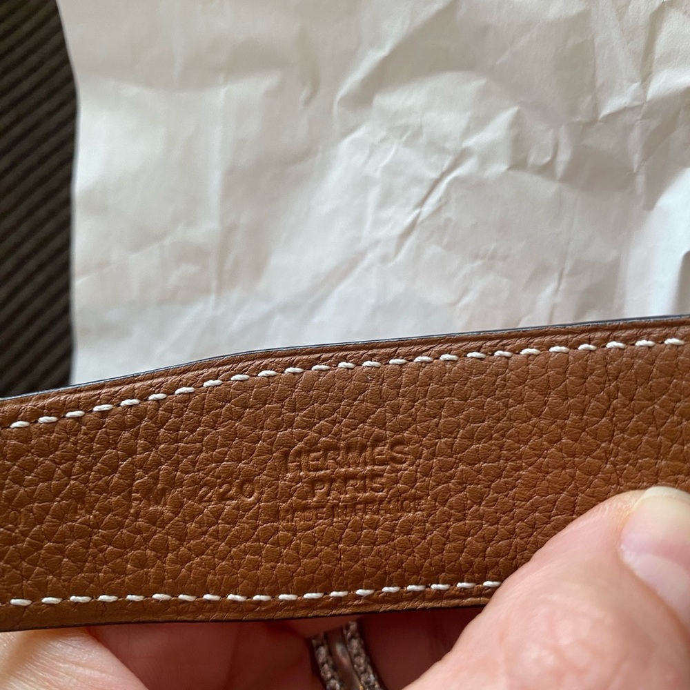 Hermes H Belt Buckle with reversible leather strap in black/tan 32mm - Picture 4 of 6